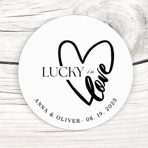 30 stickers personnalisés pour cadeaux de mariage, loterie, autocollants de mariage, étiquettes de sac de loto de mariage personnalisées, autocollant de mariage moderne, chanceux en amour