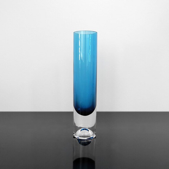 Cylindrical Glass Vase 70s Mid Century Vintage Etsy