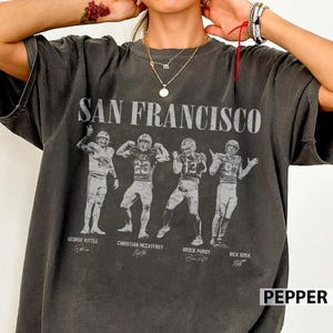 Camiseta de fútbol de San Francisco con colores clásicos y cómodos, de Brock Purdy y George Kittle