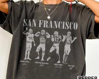 Camiseta de fútbol de San Francisco con colores clásicos y cómodos, de Brock Purdy y George Kittle