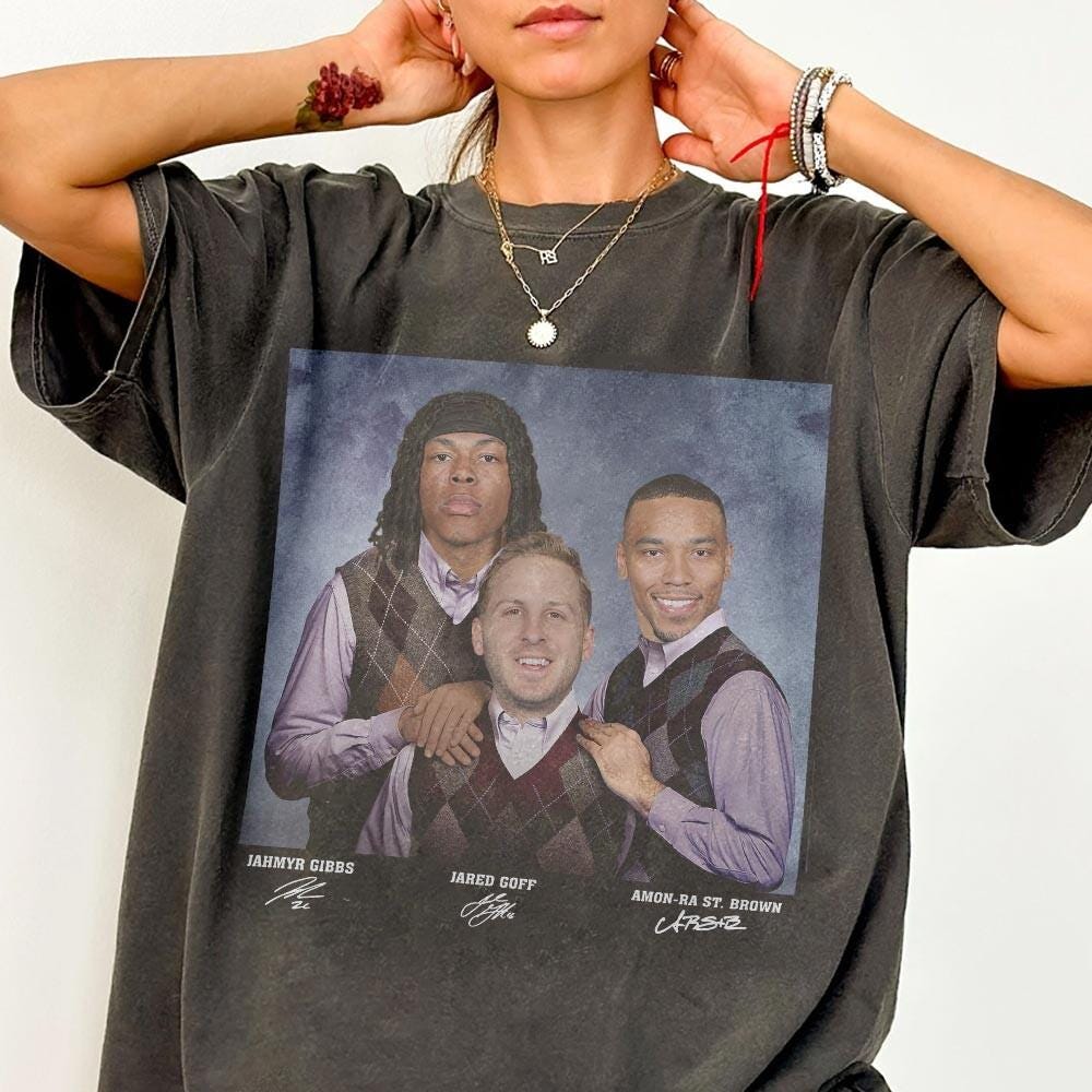 Jahmyr Gibbs Jared Goff Amon-ra St. Brown Football Shirt, Detroit