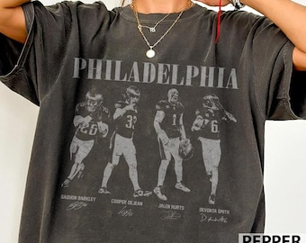 Camiseta vintage Comfort Colors de Philadelphia Football, camiseta de Jalen Hurts y Saquon Barkley, camiseta DeVonta Smith Cooper DeJean