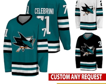 Personalisiertes San Jose Hockeytrikot, San Jose Trikot für Männer mit Ihrem Teamnamen, Macklin Celebrini Will Smith Fan Hockeytrikot