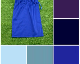 Medium cotton drawstring bag, NEW colours, blue purple for toys, library, storage
