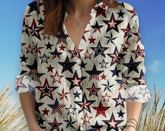 USA Anniversary Blouse Shirt, America Flag Blouse Shirt For Women, 4th Of July Merica Women Shirt, Gift For Her