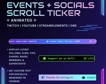 Events Socials Scroller Ticker Twitch Widget | Animated Gradient Events Rotator | StreamElements & OBS | Streamer Widget Asset