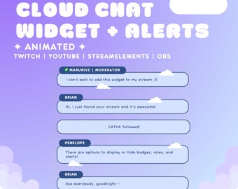 Streamer Chat Widget With Alerts | Twitch Chat Widget Youtube Chat Widget | Animated Cute Floating Clouds | StreamElements & OBS |