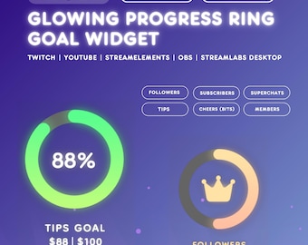 Goal Ring Widget Twitch Youtube StreamElements | Followers Subscribers Cheers Tips Members Superchats | Customizable Streamer Widget