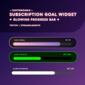 Twitch Goal Bar Subscription Goal Widget | Glowing Bar | Customizable Streamer Widget