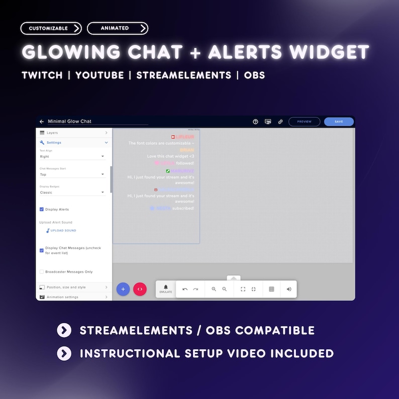 Minimalist Glowing Chat and Alerts Widget for Twitch and Youtube ...