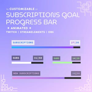 Twitch Goal Bar Assinatura Goal Widget | Barra de Gradiente de Score Card | Widget de Streamer Personalizável