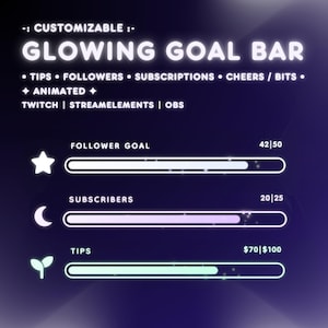 Twitch Goal Bar Widget | Glowing Progress Bar for Followers, Subs, Tips, Bits | StreamElements Overlay for OBS & Twitch