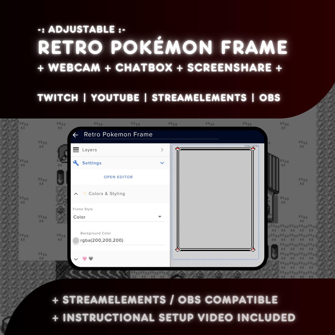 Retro Pokemon Streamer Frame | Twitch Youtube Streamelements & OBS - Etsy
