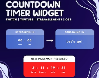 Countdown Timer Widget für Twitch YouTube Streams | Animierte Startet bald Pause-Timer | StreamElements OBS Streamer Overlay