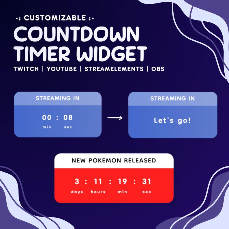 Countdown Timer Widget for Twitch YouTube Streams | Animated Starting Soon Break Timer | StreamElements OBS Streamer Overlay image 1
