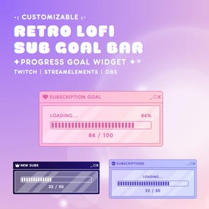 Retro Lofi Subscription Goal Bar Twitch Widget | Kawaii Progress Bar | Customizable Streamer Widget