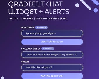 Twitch Chat Widget With Alerts | StreamElements & OBS | Minimal Gradient Chat | Customizable Streamer Chat Widget