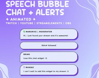 Widget de chat de streamer con alertas / Widget de chat de Twitch Widget de chat de Youtube / Burbujas de diálogo animadas / StreamElements y OBS