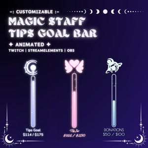 Twitch Goal Bar Tips Goal Widget | Glowing Animated Magic Staff | StreamElements OBS | Customizable Streamer Widget