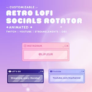 Retro Lofi Socials Rotator Widget | StreamElements & OBS | Customizable Streamer Widget Asset