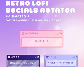 Retro Lofi Socials Rotator Widget | StreamElements & OBS | Customizable Streamer Widget Asset