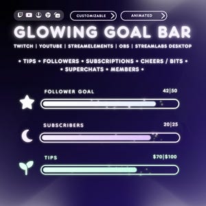 Twitch Goal Bar Widget | Glowing Progress Bar for Followers, Subs, Tips, Bits | StreamElements Overlay for OBS Twitch Youtube