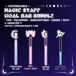 Twitch Goal Bar Widget Bundle | 4 Glowing Progress Bars for Followers, Subs, Tips, Bits | StreamElements Overlay for OBS & Twitch