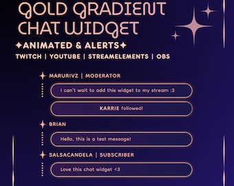 Streamer Chat Widget With Alerts | Twitch Chat Widget Youtube Chat Widget | Gold Gradient | StreamElements & OBS