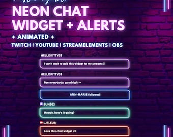 Twitch Chat Widget With Alerts Animated Neon | StreamElements & OBS | Customizable Streamer Chat Widget
