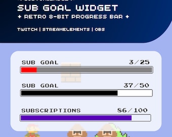 Twitch Subscription Goal Bar | Retro 8-Bit Pixelated | Customizable Streamer Widget