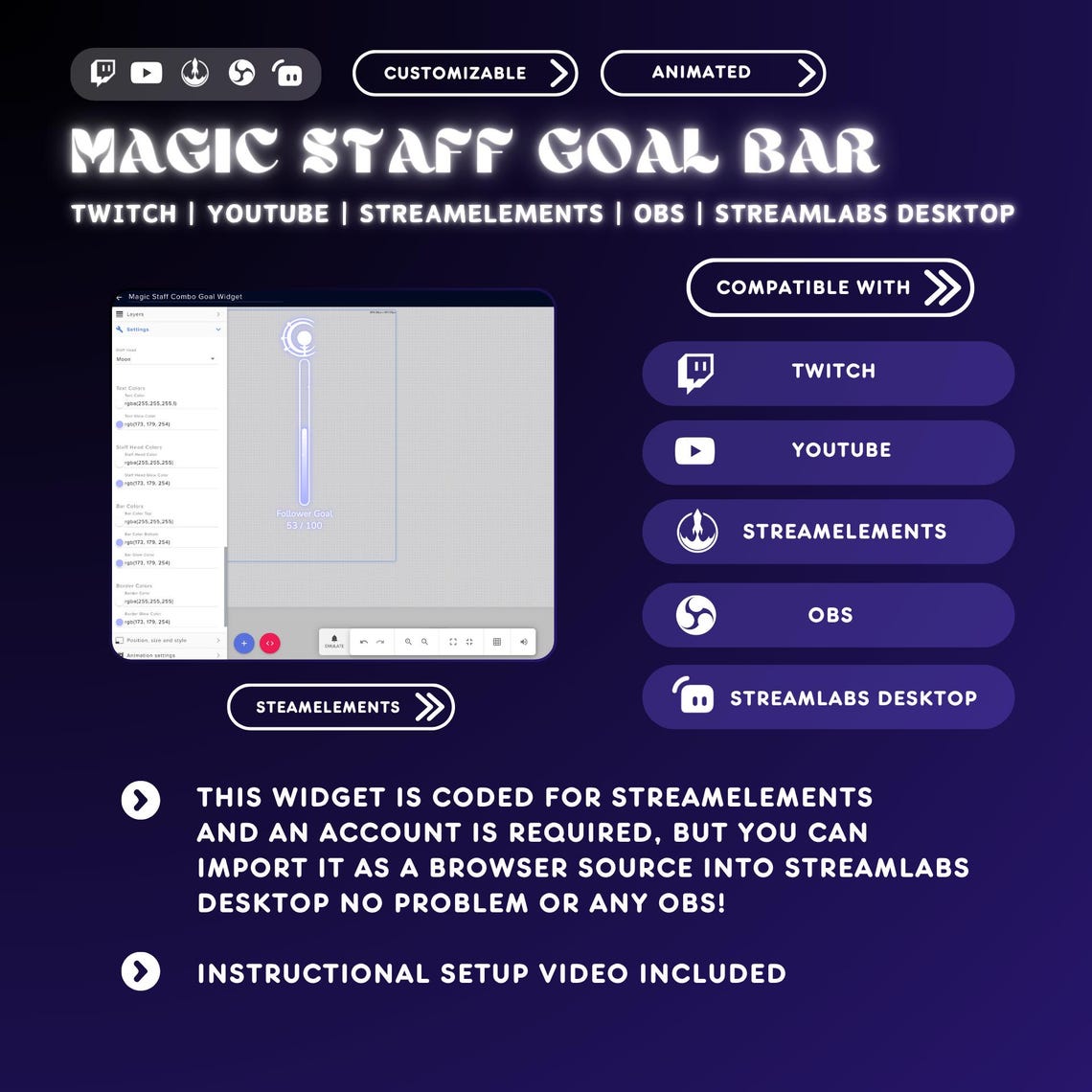 Twitch Goal Bar Widget | Glowing Progress Bar for Followers, Subs, Tips ...