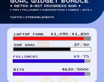 Goal Bar Bundle | StreamElements & OBS |Retro 8-Bit Pixelated | Customizable Streamer Widget | 4 for 2