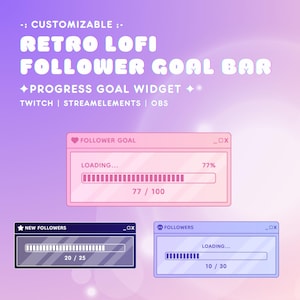 Retro Lofi Follower Twitch Goal Bar Widget | Follower Goal Bar | Kawaii Progress Bar | Customizable Streamer Widget