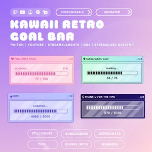 Twitch Goal Bar Widget for StreamElements OBS Youtube | Cute Animated Stream Overlay Progress Bars for Subs, Tips, Followers, Bits, Members