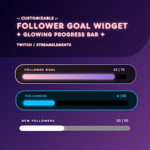 Twitch Goal Bar Follower Goal Widget | Glowing Bar | Customizable Streamer Widget