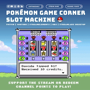 Twitch Pokémon Game Corner Slots Stream Game | Interactive Twitch Chat Widget for StreamElements & OBS | Animated Stream Game Overlay Tool