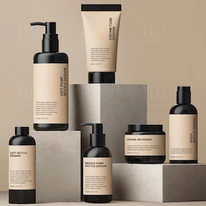 Modern mockup-uppsättning för kosmetiska förpackningar: Minimal varumärkesdisplay (PSD och JPG)