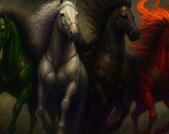 Four Horsemen of the Apocalypse Art Print, Fantasy Horse Wall Decor