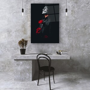 Tempered Glass Wall Art ,Anonymous Mask  Wall Decoration,Glass Art  Glass Wall Hangings,Glass Print Home Decor,Masked Man And Roses Wall Art