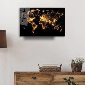 "Die glänzende Welt, Geschenk zum Lehrertag, Wohnkultur, Büroglasdekor, Die leuchtende Reflexion der Weltkarte, ""Die Welt in Lichtern, Entdecken""