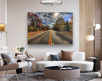 Road Landscape Glass Print, Tempered Glass Wall Art