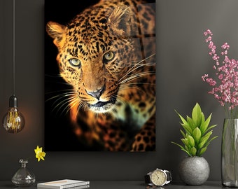 Leopard gehärtetes Glas Wandkunst, modernes Tierdekor