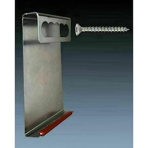 May include: A silver metal wall mount with a red rubber strip on the bottom edge. The mount has a rectangular opening with three holes in the top. A silver screw is shown separately.