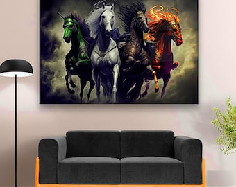Four Horsemen of the Apocalypse Glass Wall Art,Home Glass Wall Art,Mythological gifts, Study Room Gift, Gift for a Friend,War,Epidemic, Gift
