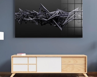 Tempered Glass Wall Art,Minimal Lines Wall Art, Glass Wall Art,Large Wall Art, Geometric Shapes Wall Art,Abstract Modern Tempered Glass Wall