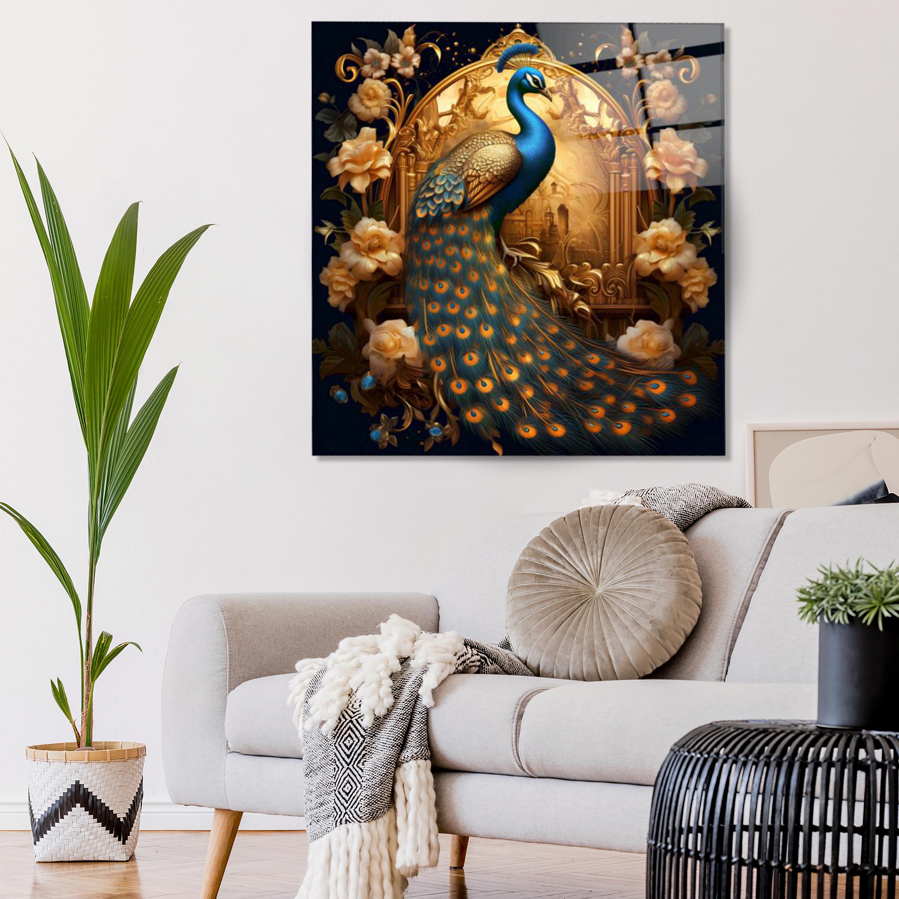 Peacock Tempered Glass Wall Art: Abstract Animal Home Decor - Etsy