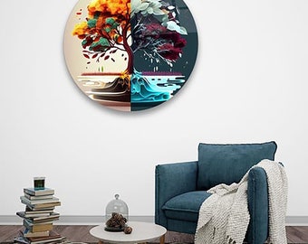 Cuadro de pared en vidrio templado del Árbol de la Vida, lámina artística de las estaciones.