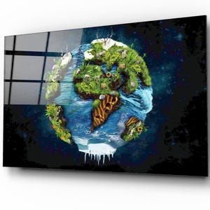 Gehärtetes Glas, Wandkunst, Wandkunst, Wanddekor, Glasdruck, Große Wandkunst, Wanddekoration, Abstrakt, Weltkarte, Jugendzimmer Dekor, Geschenk