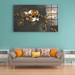 Tempered Glass Wall Art, Abstract Paint Flower Printed Glass Wall Art ,Extra Large Wall Art,Luxury Eye-Catching Abstract Fluid Style Glass