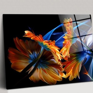Tempered Glass Flower Wall Art, Flower Wall Art, Flower Decor, Floral Wall Art, Glass Wall Decor,Glass Print Art,Wall Decorations, Decor art